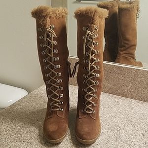 Golden Brown Suede Laceup Boots